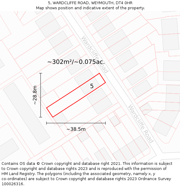 5, WARDCLIFFE ROAD, WEYMOUTH, DT4 0HR: Plot and title map