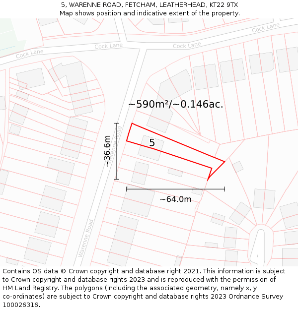 5, WARENNE ROAD, FETCHAM, LEATHERHEAD, KT22 9TX: Plot and title map