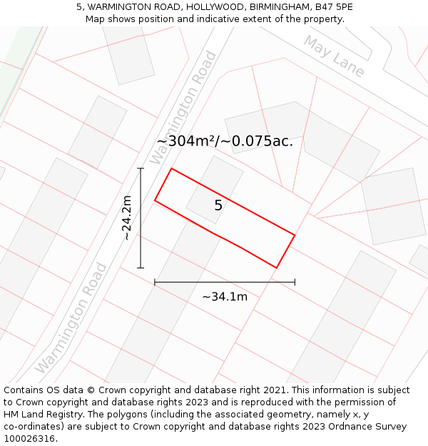 5, WARMINGTON ROAD, HOLLYWOOD, BIRMINGHAM, B47 5PE: Plot and title map