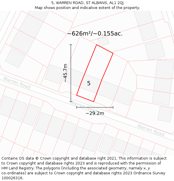 5, WARREN ROAD, ST ALBANS, AL1 2QJ: Plot and title map