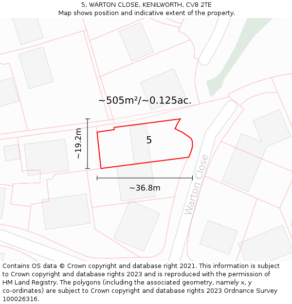 5, WARTON CLOSE, KENILWORTH, CV8 2TE: Plot and title map