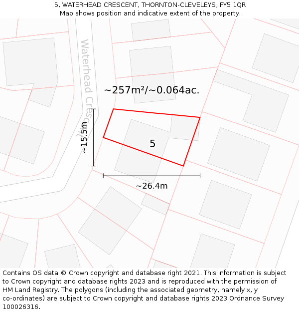 5, WATERHEAD CRESCENT, THORNTON-CLEVELEYS, FY5 1QR: Plot and title map