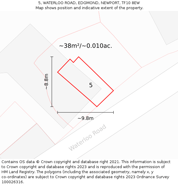 5, WATERLOO ROAD, EDGMOND, NEWPORT, TF10 8EW: Plot and title map