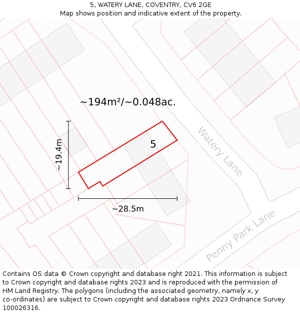 5, WATERY LANE, COVENTRY, CV6 2GE: Plot and title map