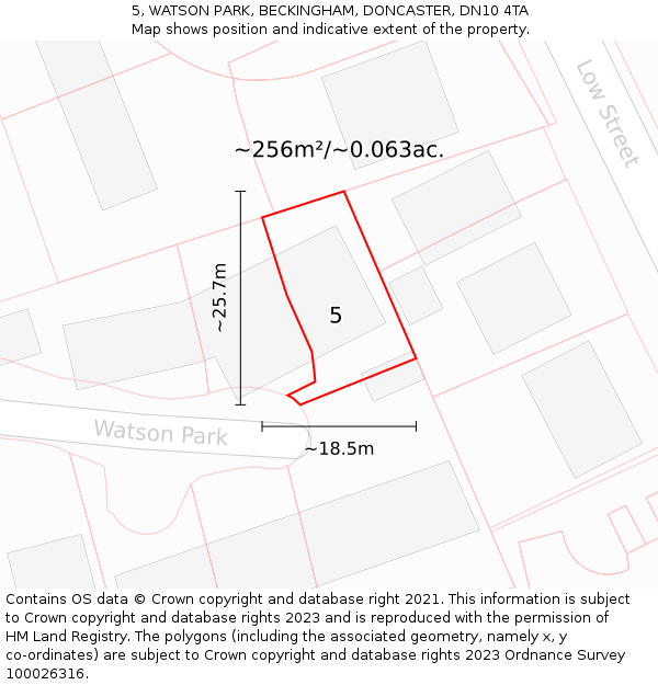 5, WATSON PARK, BECKINGHAM, DONCASTER, DN10 4TA: Plot and title map