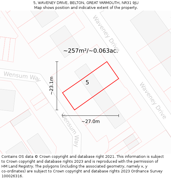 5, WAVENEY DRIVE, BELTON, GREAT YARMOUTH, NR31 9JU: Plot and title map