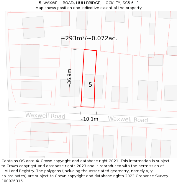 5, WAXWELL ROAD, HULLBRIDGE, HOCKLEY, SS5 6HF: Plot and title map