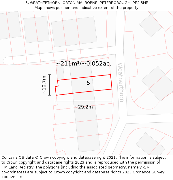 5, WEATHERTHORN, ORTON MALBORNE, PETERBOROUGH, PE2 5NB: Plot and title map