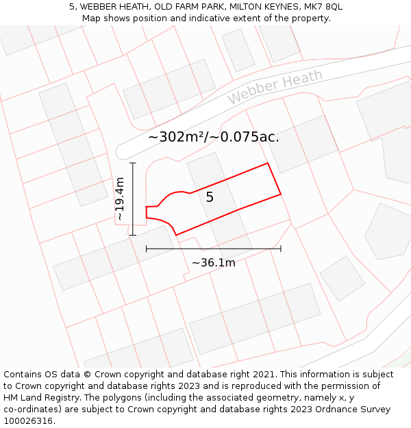 5, WEBBER HEATH, OLD FARM PARK, MILTON KEYNES, MK7 8QL: Plot and title map