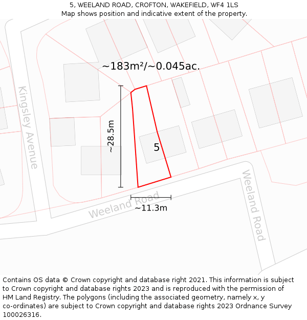 5, WEELAND ROAD, CROFTON, WAKEFIELD, WF4 1LS: Plot and title map