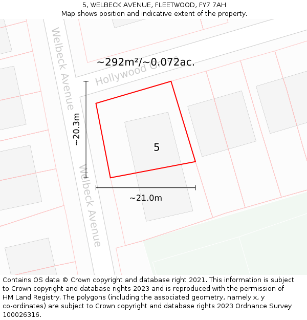 5, WELBECK AVENUE, FLEETWOOD, FY7 7AH: Plot and title map