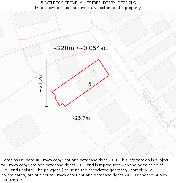 5, WELBECK GROVE, ALLESTREE, DERBY, DE22 2LS: Plot and title map