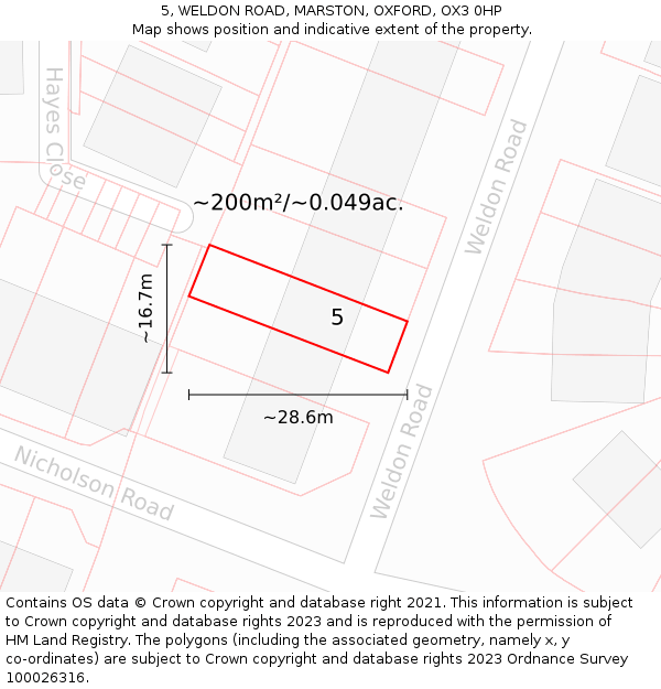 5, WELDON ROAD, MARSTON, OXFORD, OX3 0HP: Plot and title map