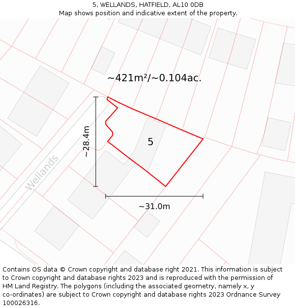 5, WELLANDS, HATFIELD, AL10 0DB: Plot and title map