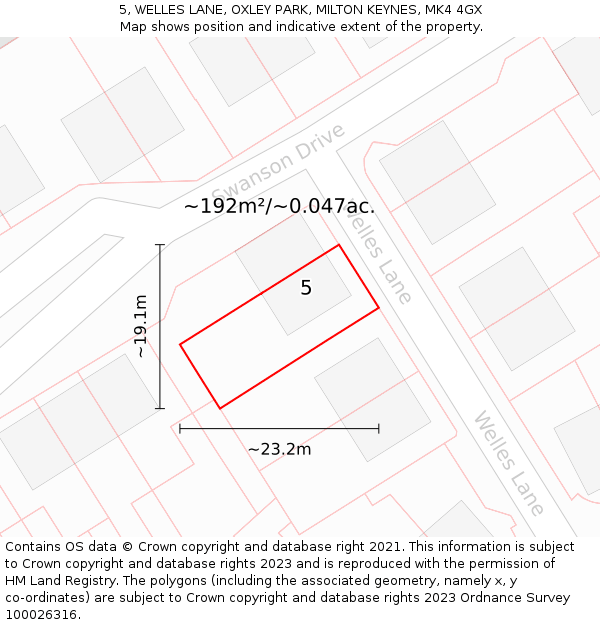 5, WELLES LANE, OXLEY PARK, MILTON KEYNES, MK4 4GX: Plot and title map