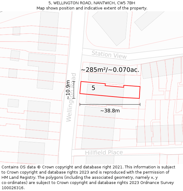 5, WELLINGTON ROAD, NANTWICH, CW5 7BH: Plot and title map