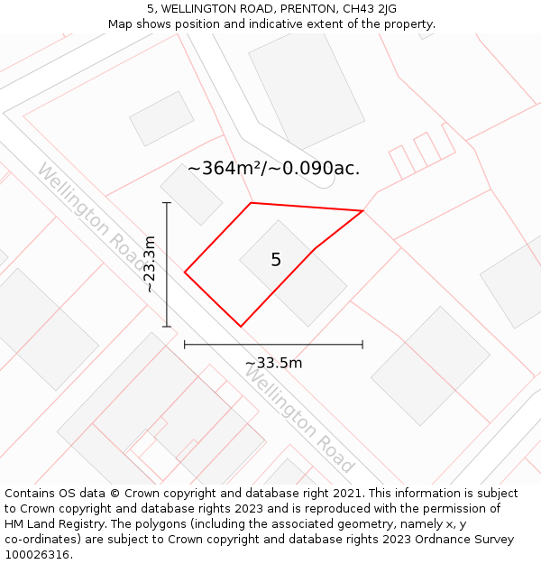 5, WELLINGTON ROAD, PRENTON, CH43 2JG: Plot and title map