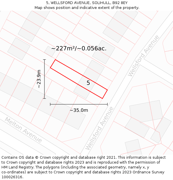 5, WELLSFORD AVENUE, SOLIHULL, B92 8EY: Plot and title map