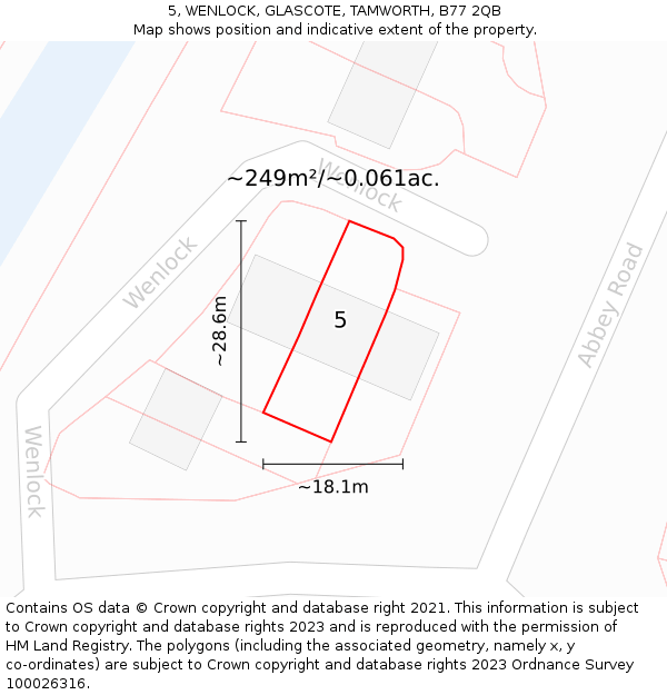 5, WENLOCK, GLASCOTE, TAMWORTH, B77 2QB: Plot and title map