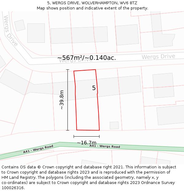 5, WERGS DRIVE, WOLVERHAMPTON, WV6 8TZ: Plot and title map