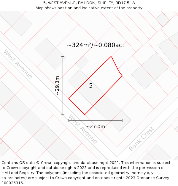 5, WEST AVENUE, BAILDON, SHIPLEY, BD17 5HA: Plot and title map
