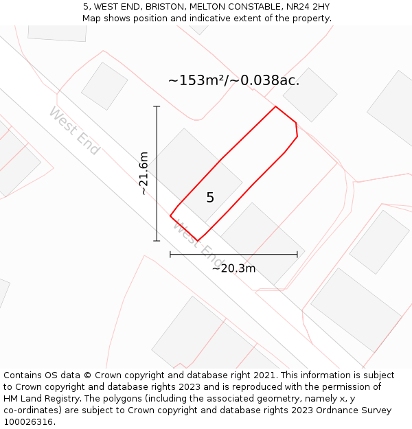 5, WEST END, BRISTON, MELTON CONSTABLE, NR24 2HY: Plot and title map