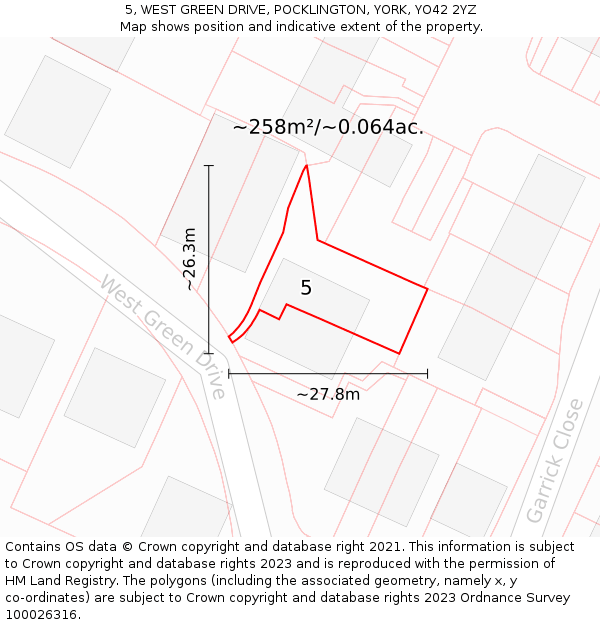 5, WEST GREEN DRIVE, POCKLINGTON, YORK, YO42 2YZ: Plot and title map