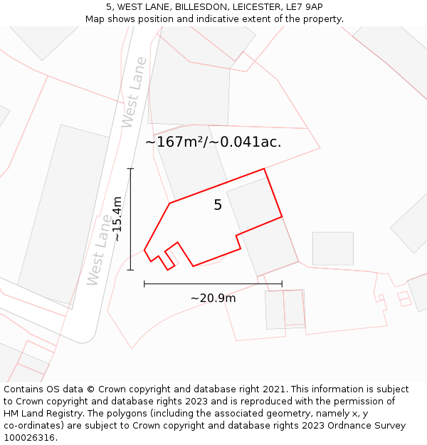 5, WEST LANE, BILLESDON, LEICESTER, LE7 9AP: Plot and title map
