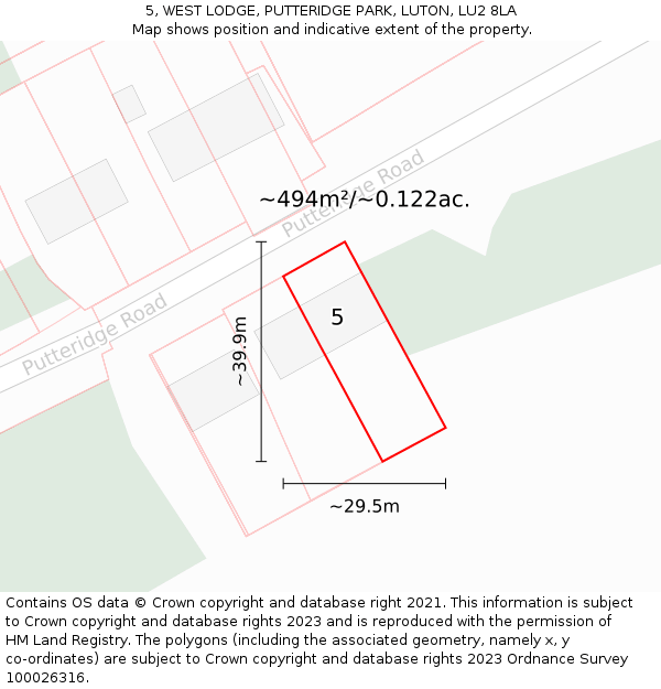 5, WEST LODGE, PUTTERIDGE PARK, LUTON, LU2 8LA: Plot and title map