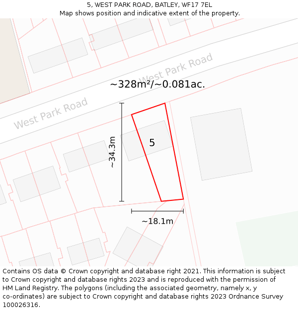 5, WEST PARK ROAD, BATLEY, WF17 7EL: Plot and title map