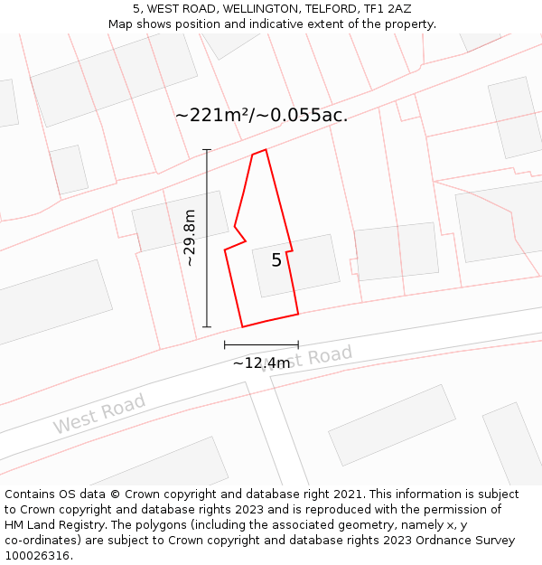 5, WEST ROAD, WELLINGTON, TELFORD, TF1 2AZ: Plot and title map