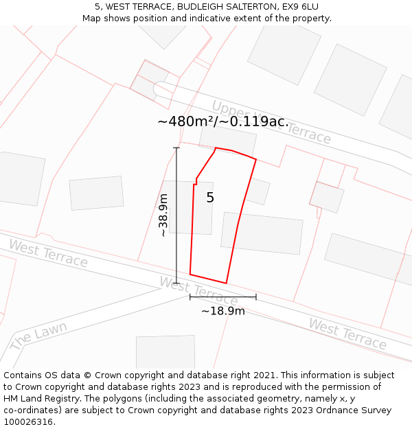 5, WEST TERRACE, BUDLEIGH SALTERTON, EX9 6LU: Plot and title map