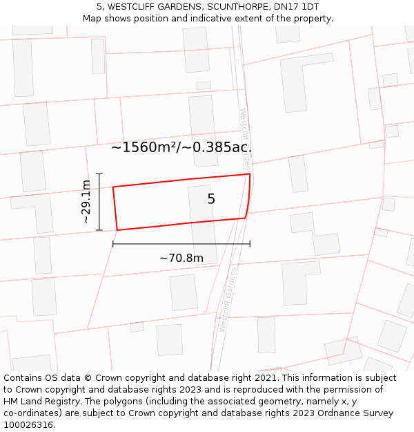 5, WESTCLIFF GARDENS, SCUNTHORPE, DN17 1DT: Plot and title map