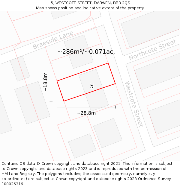 5, WESTCOTE STREET, DARWEN, BB3 2QS: Plot and title map