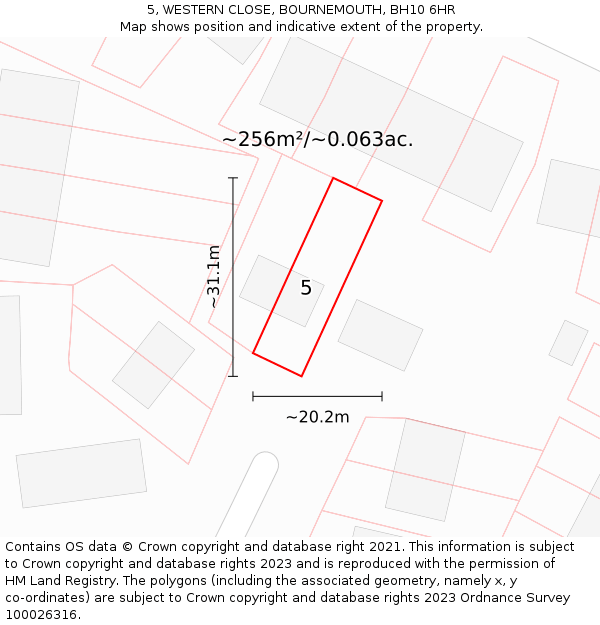 5, WESTERN CLOSE, BOURNEMOUTH, BH10 6HR: Plot and title map