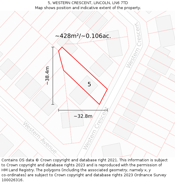 5, WESTERN CRESCENT, LINCOLN, LN6 7TD: Plot and title map