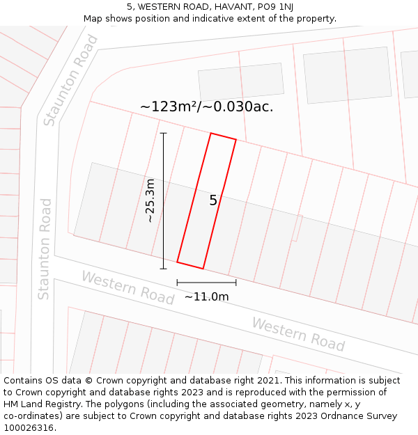 5, WESTERN ROAD, HAVANT, PO9 1NJ: Plot and title map