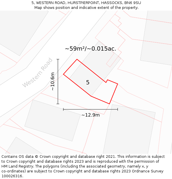 5, WESTERN ROAD, HURSTPIERPOINT, HASSOCKS, BN6 9SU: Plot and title map