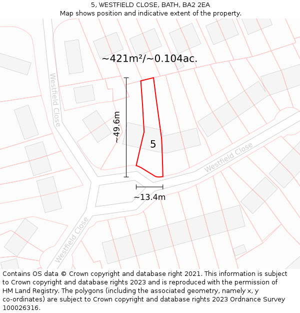 5, WESTFIELD CLOSE, BATH, BA2 2EA: Plot and title map