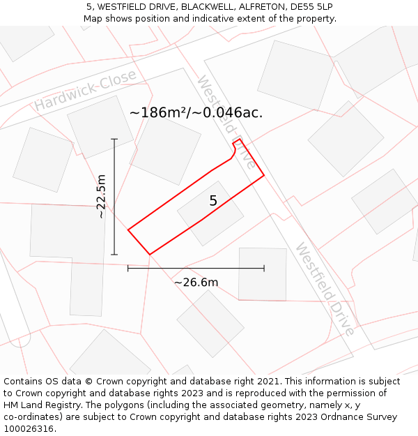 5, WESTFIELD DRIVE, BLACKWELL, ALFRETON, DE55 5LP: Plot and title map