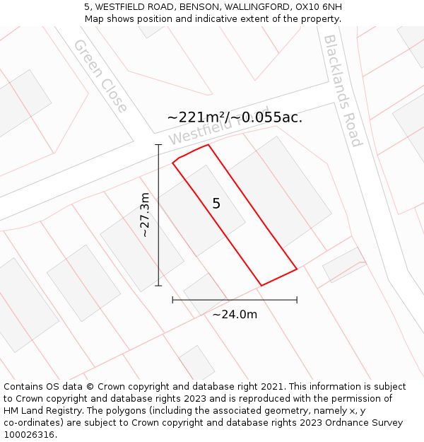 5, WESTFIELD ROAD, BENSON, WALLINGFORD, OX10 6NH: Plot and title map