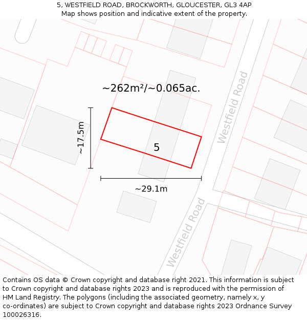 5, WESTFIELD ROAD, BROCKWORTH, GLOUCESTER, GL3 4AP: Plot and title map