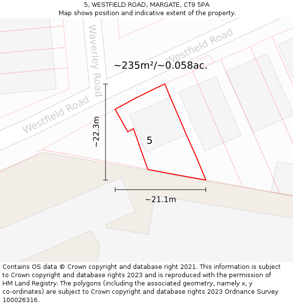 5, WESTFIELD ROAD, MARGATE, CT9 5PA: Plot and title map