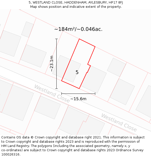 5, WESTLAND CLOSE, HADDENHAM, AYLESBURY, HP17 8FJ: Plot and title map