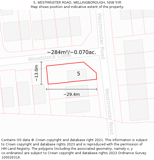 5, WESTMINSTER ROAD, WELLINGBOROUGH, NN8 5YR: Plot and title map