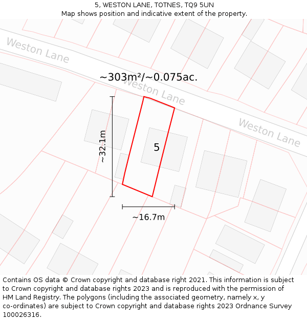 5, WESTON LANE, TOTNES, TQ9 5UN: Plot and title map