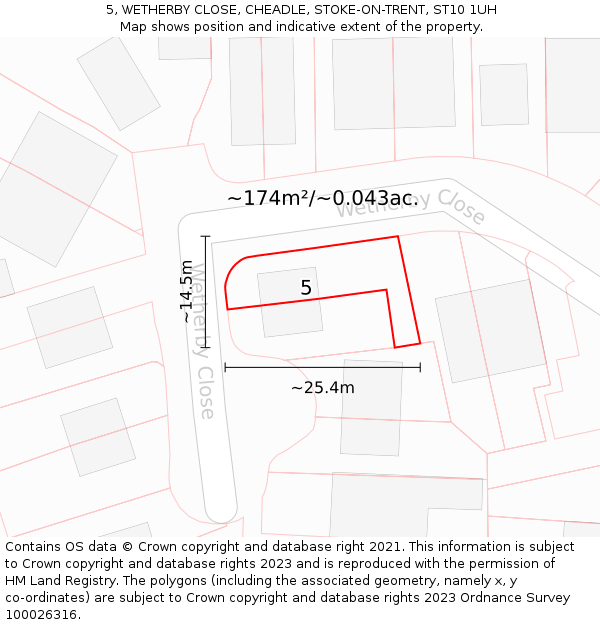 5, WETHERBY CLOSE, CHEADLE, STOKE-ON-TRENT, ST10 1UH: Plot and title map