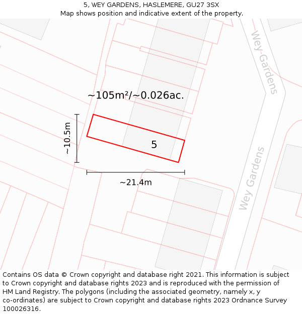 5, WEY GARDENS, HASLEMERE, GU27 3SX: Plot and title map