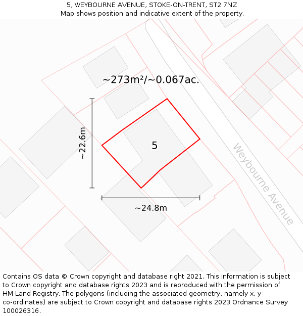 5, WEYBOURNE AVENUE, STOKE-ON-TRENT, ST2 7NZ: Plot and title map