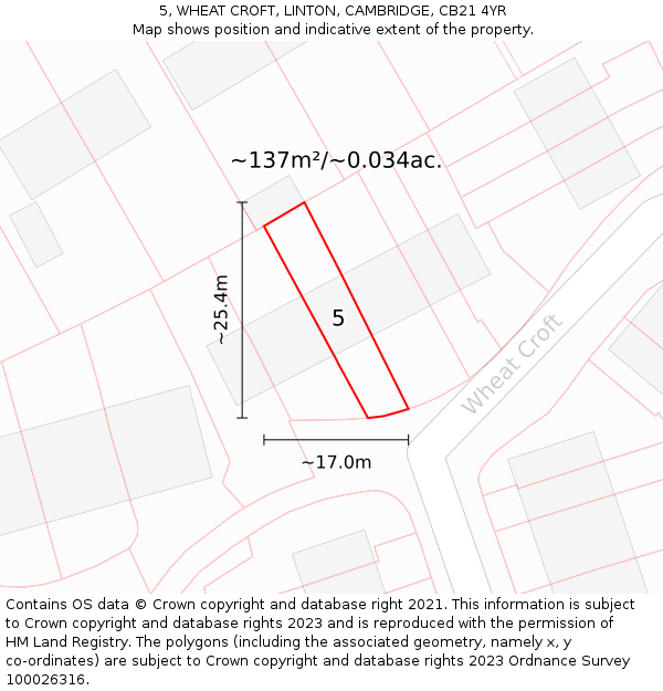 5, WHEAT CROFT, LINTON, CAMBRIDGE, CB21 4YR: Plot and title map